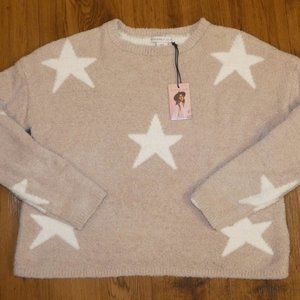 Sincerely Jules Womens (Medium) Pullover Long Sleeve Sweater Star Pattern Beige